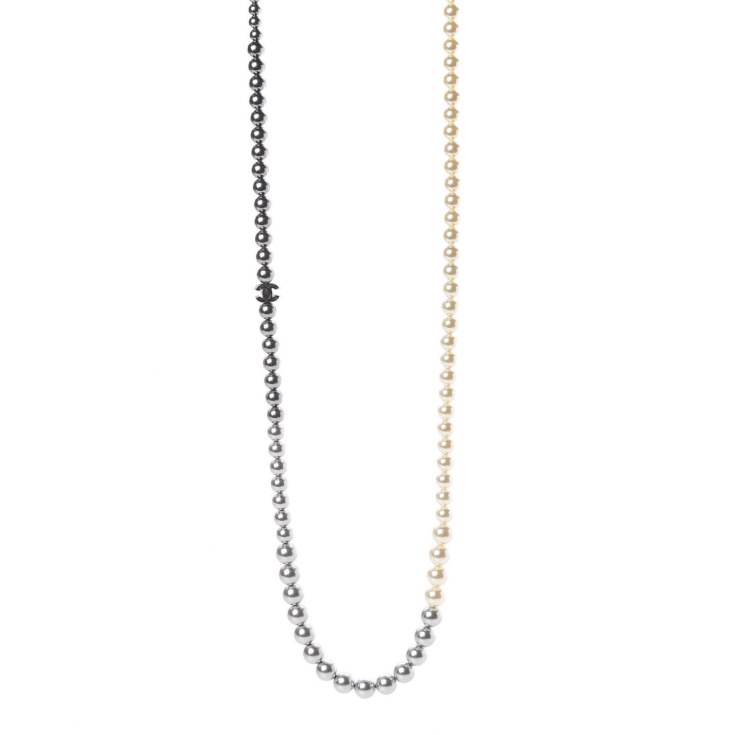 Graduated Pearl CC Long Necklace Ruthenium