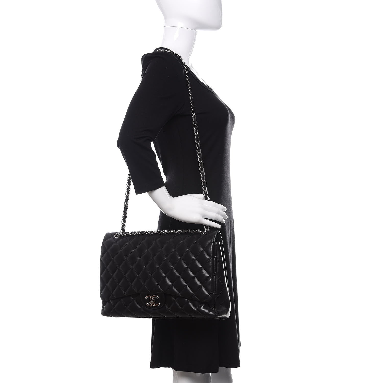 Chanel Lambskin Quilted Maxi Double Flap Black 2 of 15