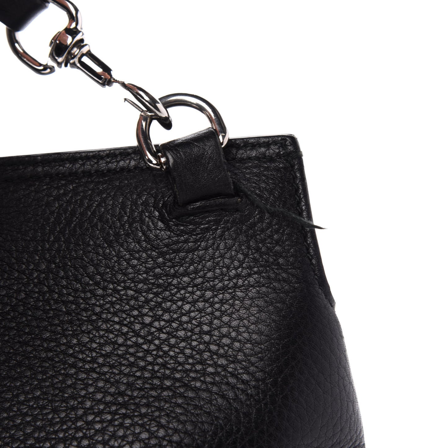 Pebbled Calfskin Large Bamboo Daily Top Handle Bag Black