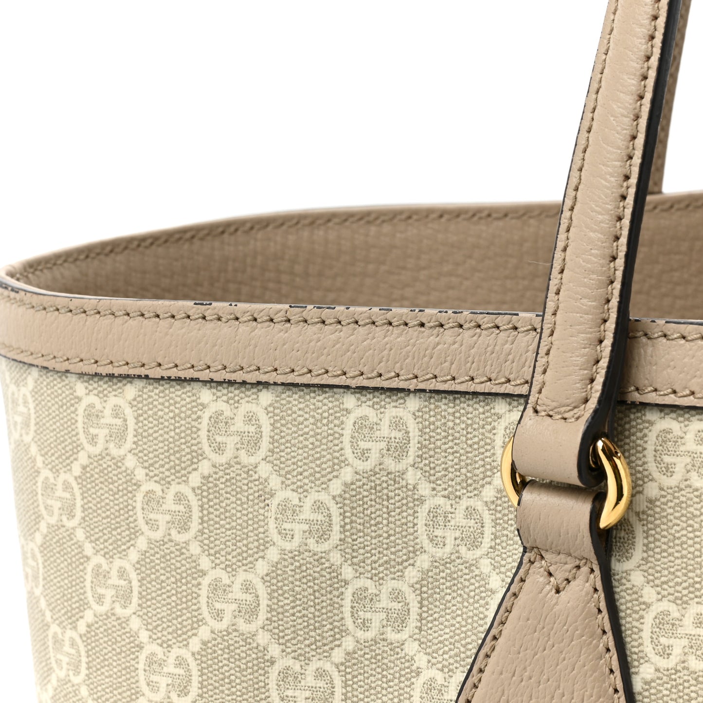 GG Supreme Monogram Textured Dollar Calfskin Web Medium Ophidia Shopping Tote Beige Mystic White Oatmeal