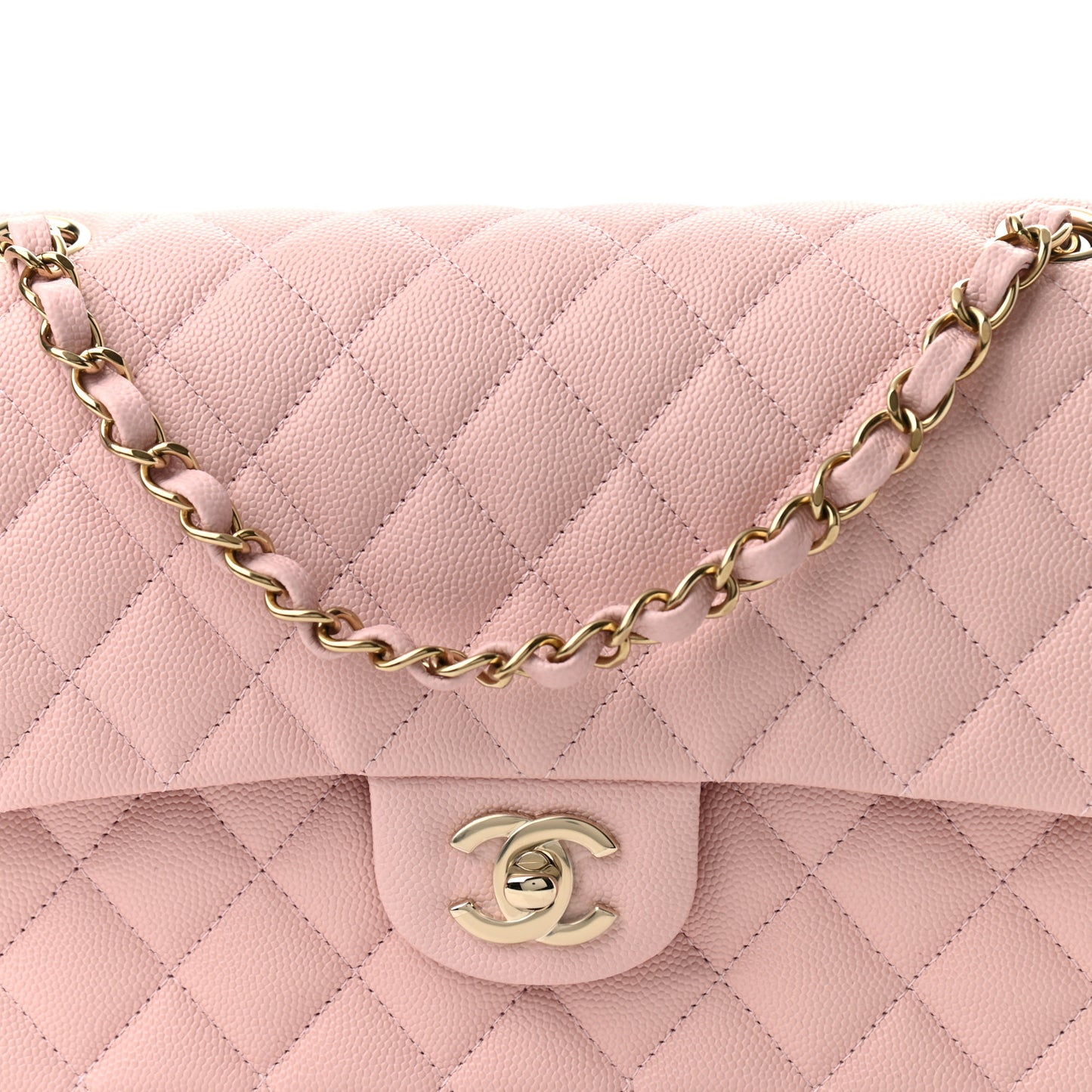 Caviar Quilted Medium Double Flap Light Pink