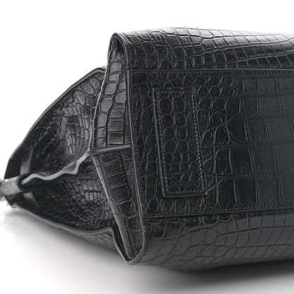 Saint Laurent Calfskin Crocodile Embossed Souple North South Tote Black 8 of 9