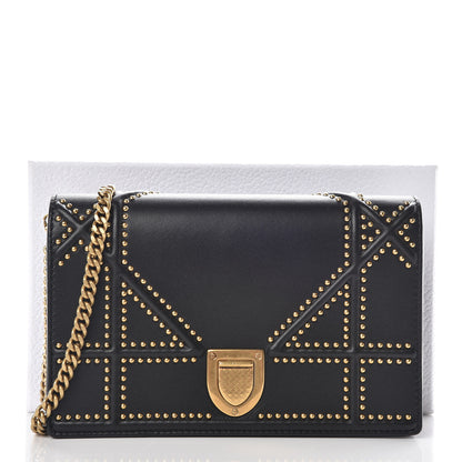 Christian Dior Calfskin Studded Diorama Wallet on Chain Pouch Black 10 of 10