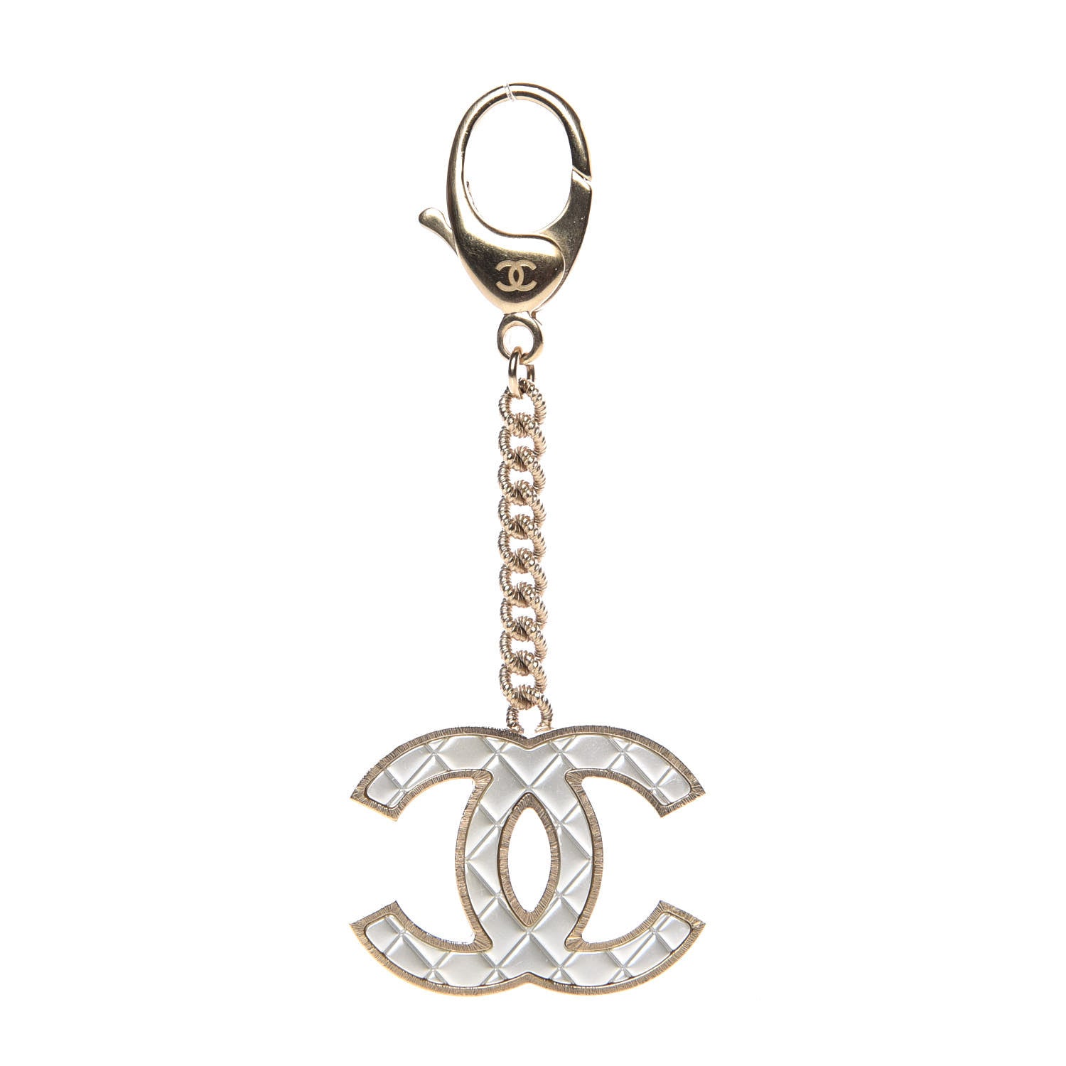 Chanel Metal Quilted CC Bag Charm Gold Pearly White 1 of 5
