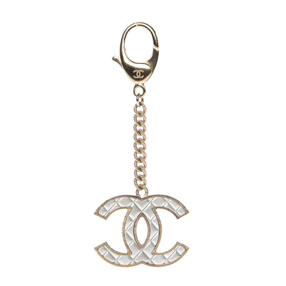 Chanel Metal Quilted CC Bag Charm Gold Pearly White 1 of 5
