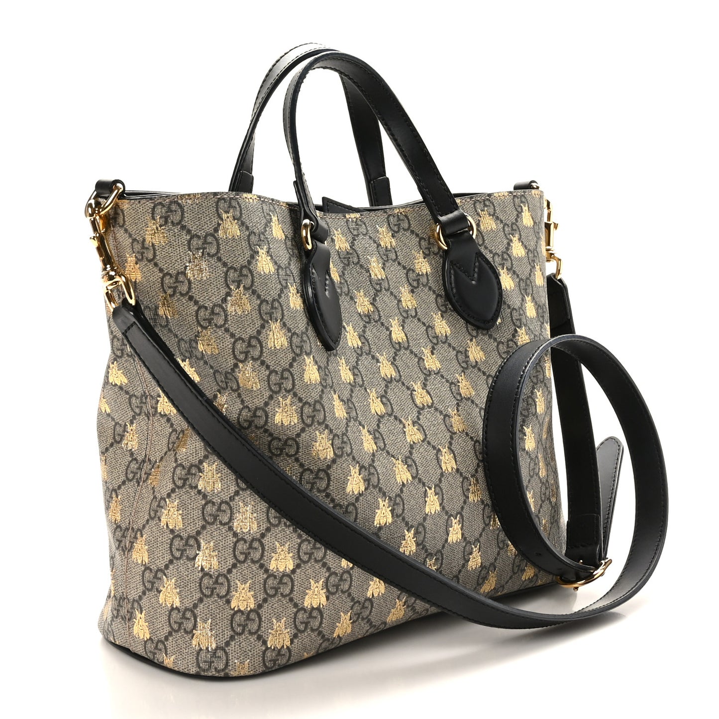 Soft GG Supreme Monogram Bees Small Crossbody Tote Beige Oro Black