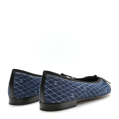 Chanel Denim Printed Quilt CC Cap Toe Ballerina Flats 37 Navy Blue Dark Grey 5 of 9