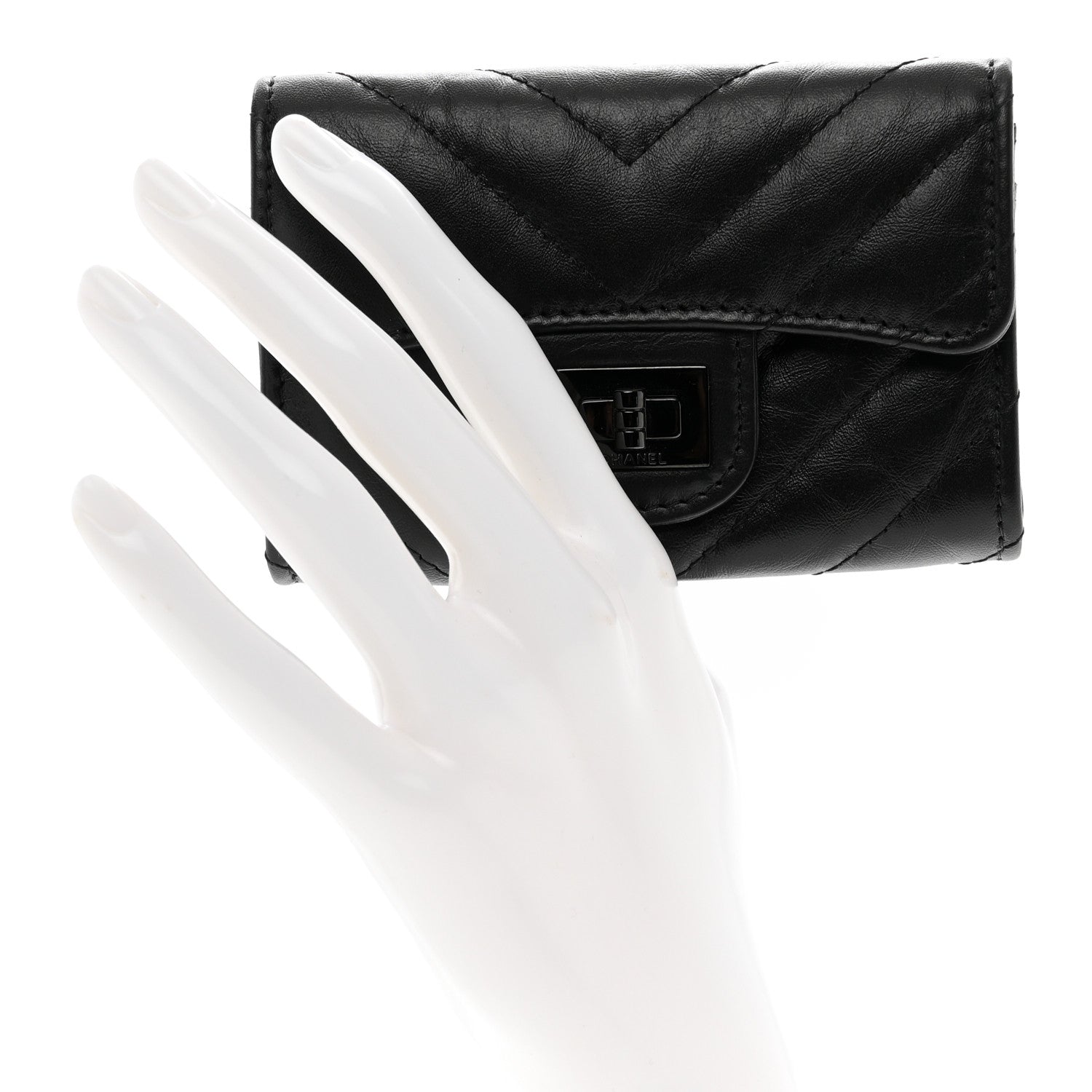 Chanel Aged Calfskin Chevron Quilted Reissue Card Holder Wallet So Black 2 of 8