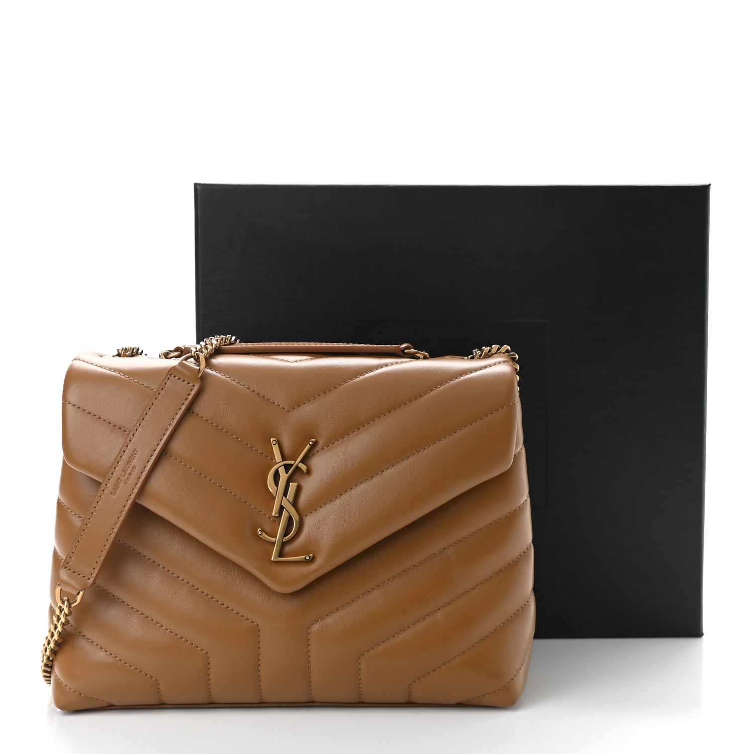 Saint Laurent Calfskin Y Quilted Monogram Small Loulou Chain Satchel Dark Natural 11 of 11