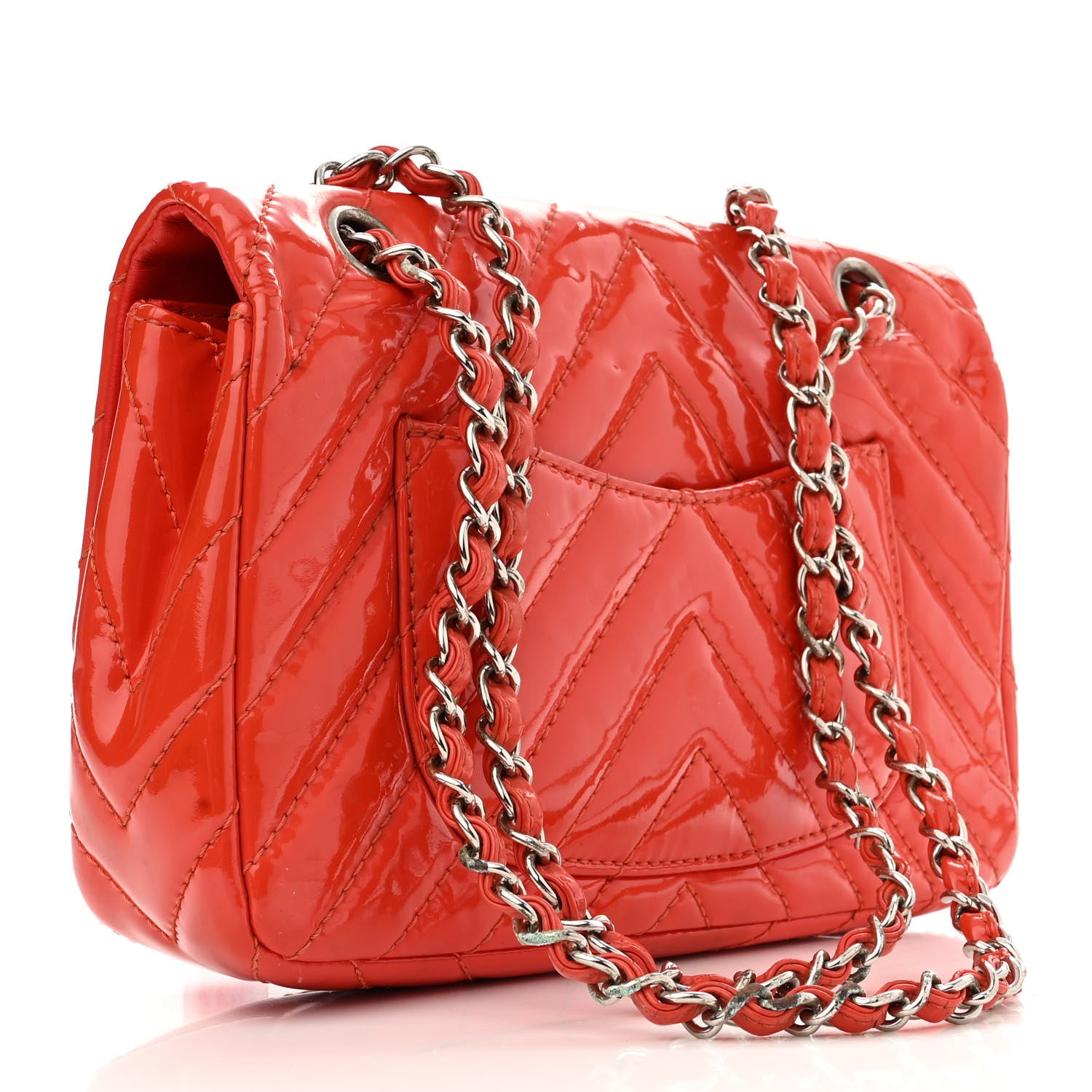 Chanel Patent Chevron Quilted Medium Single Flap Red 3 of 17