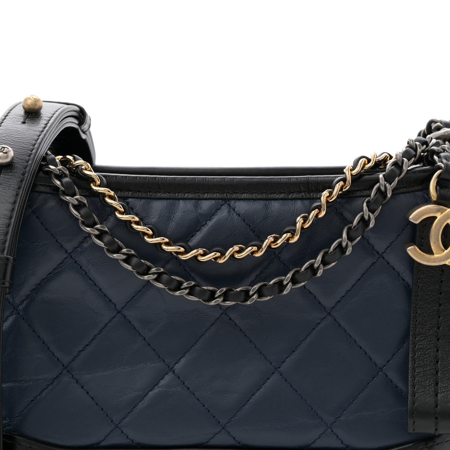 Chanel Aged Calfskin Quilted Small Gabrielle Hobo Navy Black 8 of 11