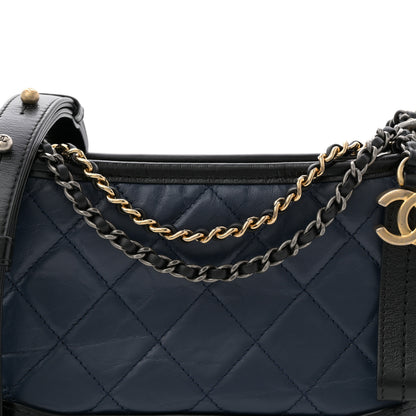 Chanel Aged Calfskin Quilted Small Gabrielle Hobo Navy Black 8 of 11