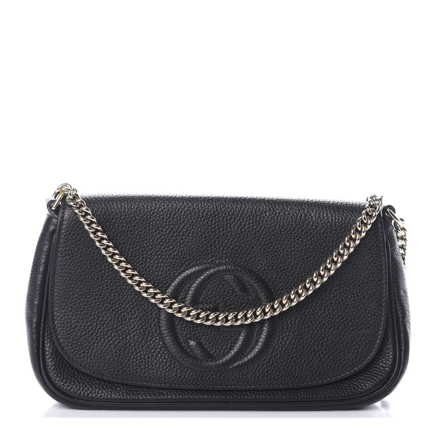 Pebbled Calfskin Medium Soho Flap Crossbody Black