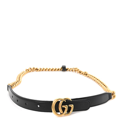 Gucci Calfskin GG Marmont Thin Chain Belt 75 30 Black 1 of 5