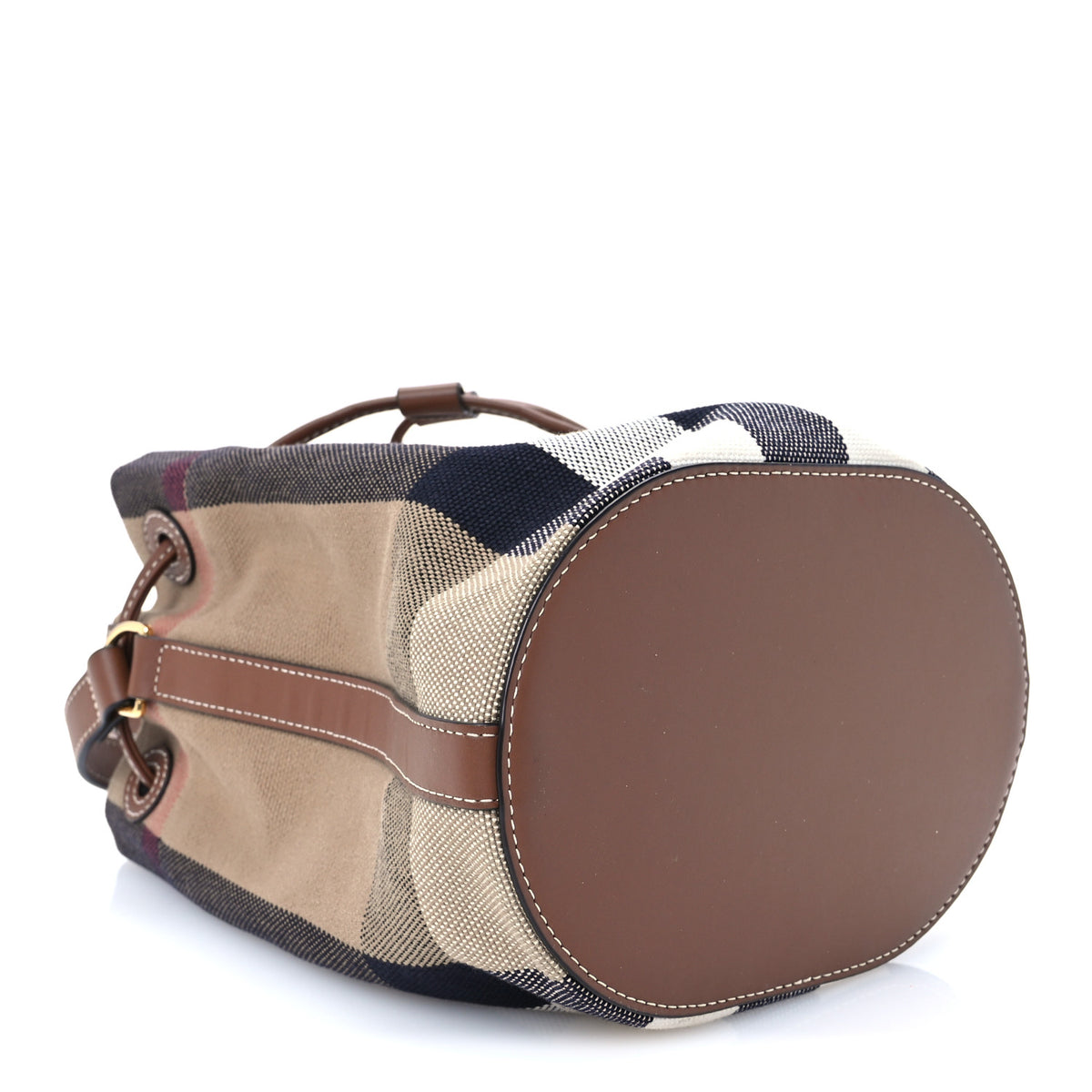 Giant Check Canvas Small Bucket Bag Taupe Brown