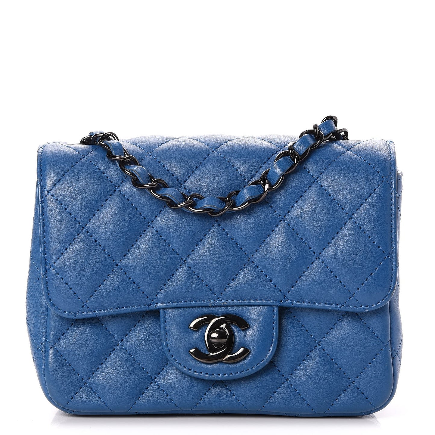 Calfskin Quilted Mini Square Flap Blue