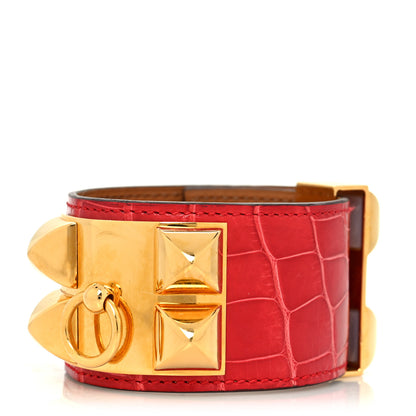 Hermes Shiny Alligator Collier De Chien CDC Bracelet T2 Rouge De Coeur 1 of 7
