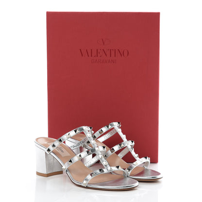 Valentino Garavani Metallic Nappa Rockstud 60mm Caged Slide Sandals 36.5 Silver 8 of 8