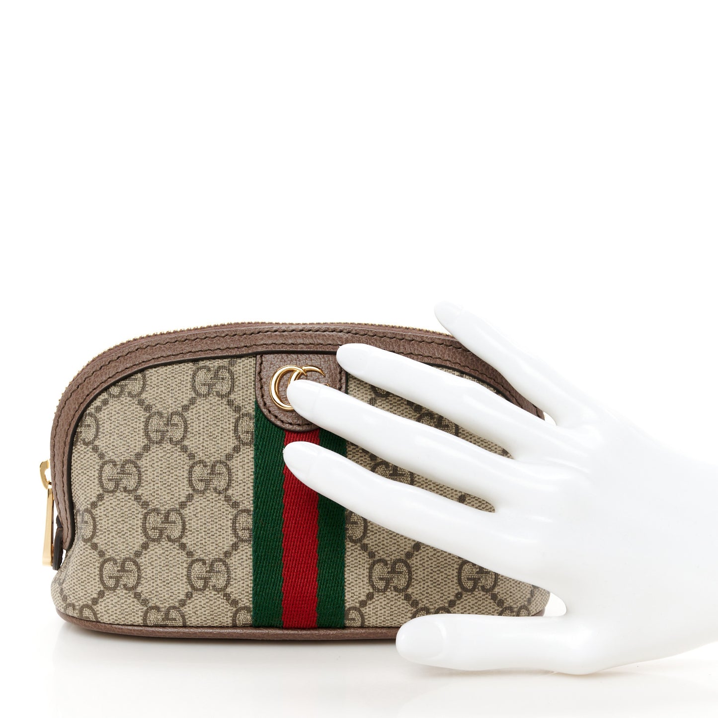 GG Supreme Monogram Textured Calfskin Web Medium Ophidia Cosmetic Case Beige Ebony New Acero