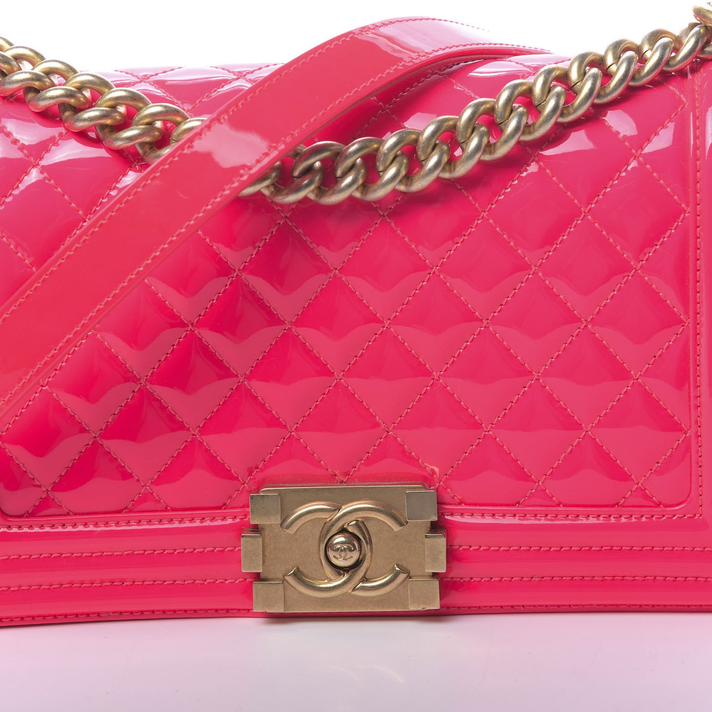 Patent Quilted Medium Boy Flap Pink