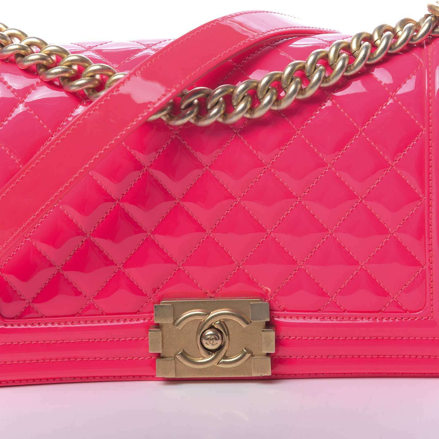 Chanel Patent Quilted Medium Boy Flap Pink 10 of 10