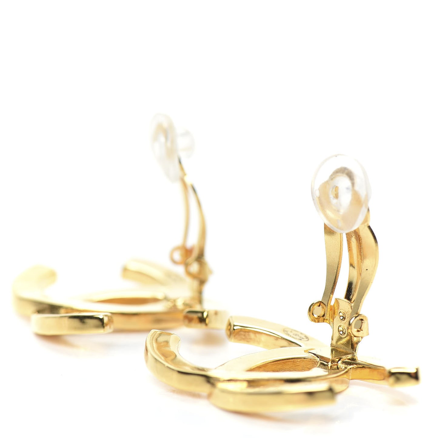 Metal CC Paris Button Clip On Earrings Gold