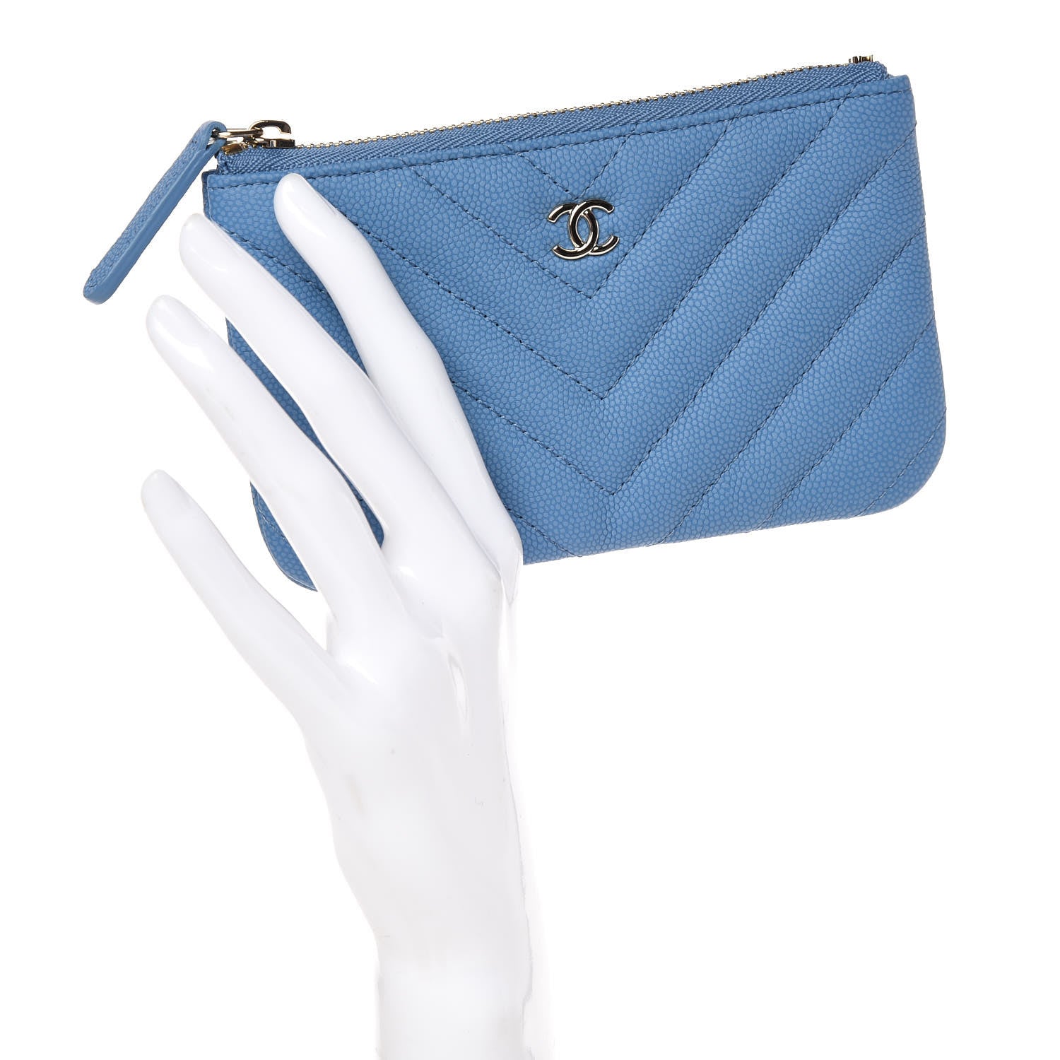 Chanel Caviar Chevron Quilted Small Cosmetic Case Blue 2 of 9