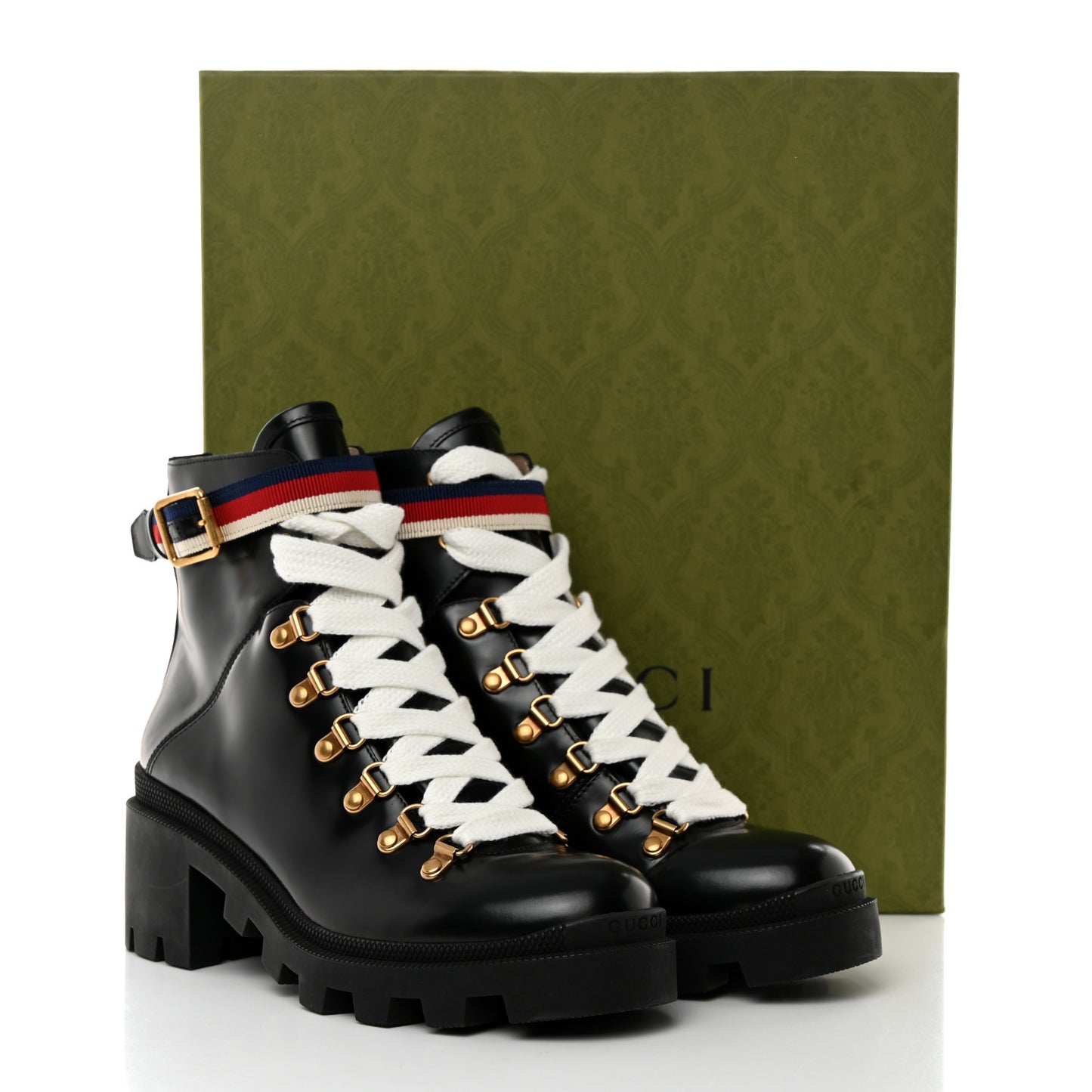 Calfskin Sylvie Web Lace Up Combat Boots 38 Black