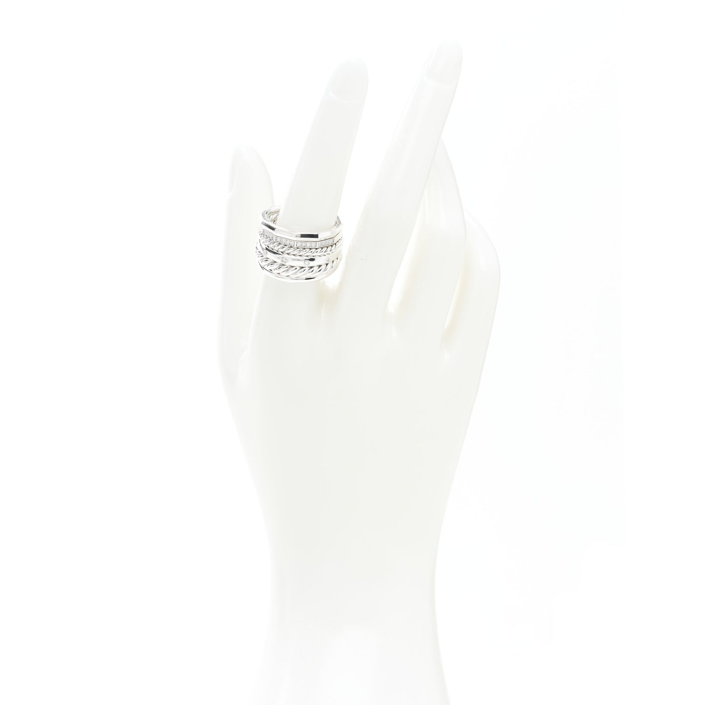 Sterling Silver Diamond 16mm Stax Wide Stacked Ring 57 8