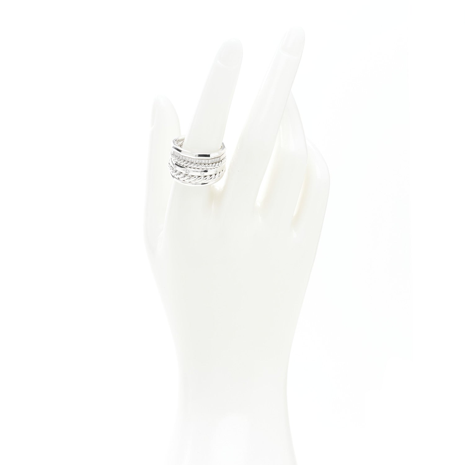 David Yurman Sterling Silver Diamond 16mm Stax Wide Stacked Ring 57 8 2 of 6