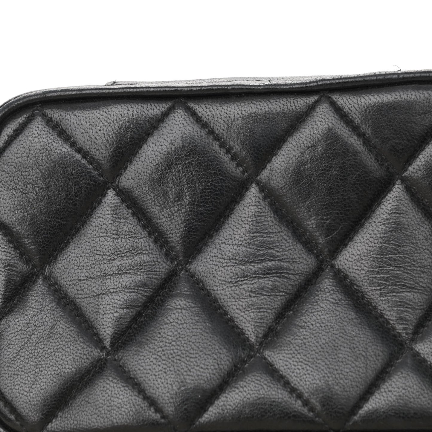 Lambskin Quilted Vanity Train Case Shoulder Bag Black