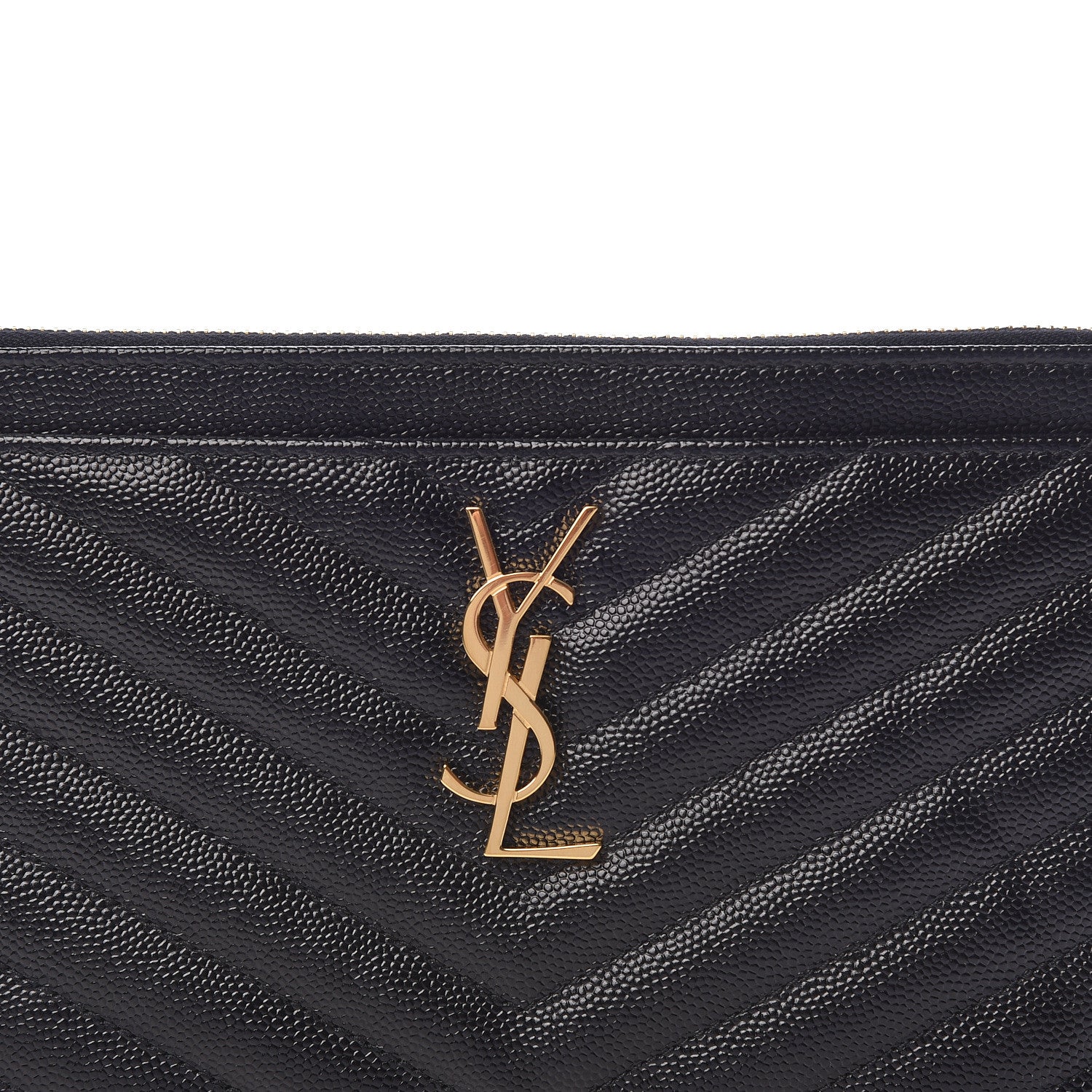Saint Laurent Grain De Poudre Chevron Monogram Bill Pouch Black 9 of 10