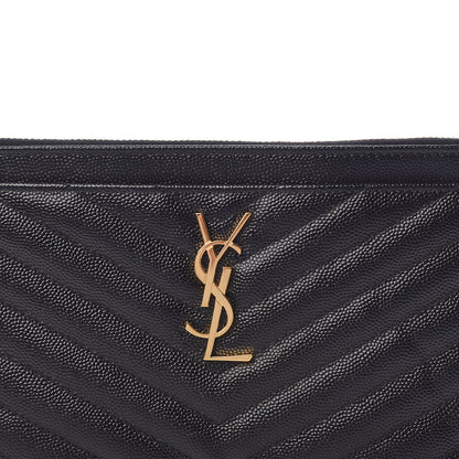 Saint Laurent Grain De Poudre Chevron Monogram Bill Pouch Black 9 of 10