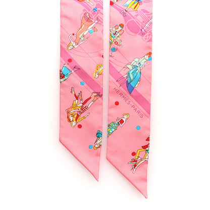 Hermes Silk Ex-Libris Les Parisie Twilly Rose Malabar Jaune 2 of 5