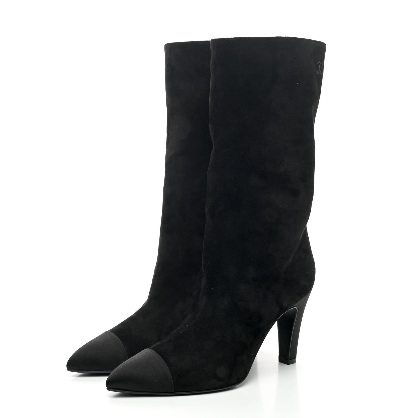 Suede Calfskin Satin Gabrielle Cap Toe Short Boots 38 Black