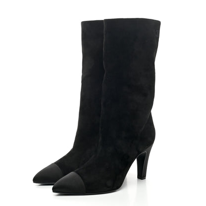 Chanel Suede Calfskin Satin Gabrielle Cap Toe Short Boots 38 Black 3 of 9