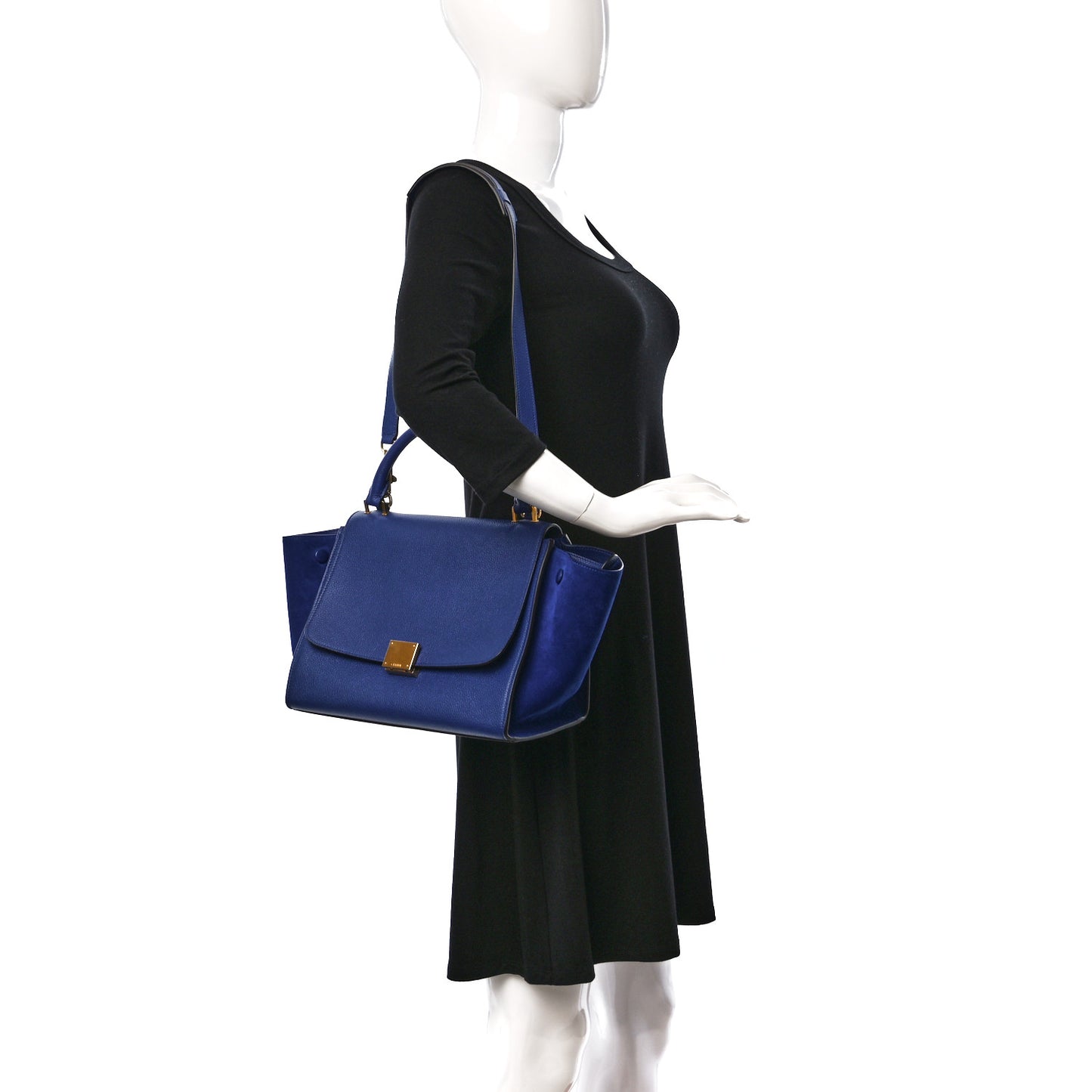 Drummed Calfskin Suede Small Trapeze Indigo