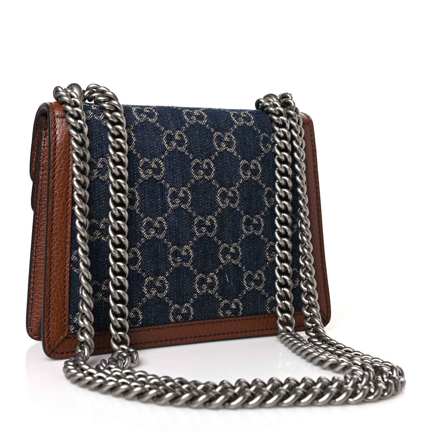 New Denim GG Monogram Dollar Calfskin Enamel Mini Dionysus Shoulder Bag Blue Tea Cuir Epilog Electric Blue
