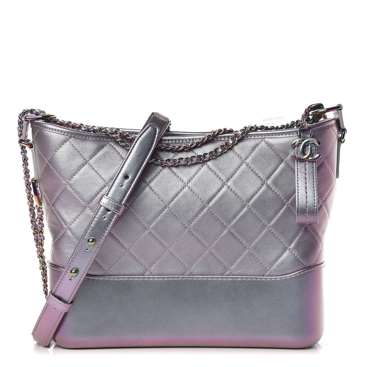 Iridescent Lambskin Calfskin Quilted Medium Gabrielle Hobo Light Purple