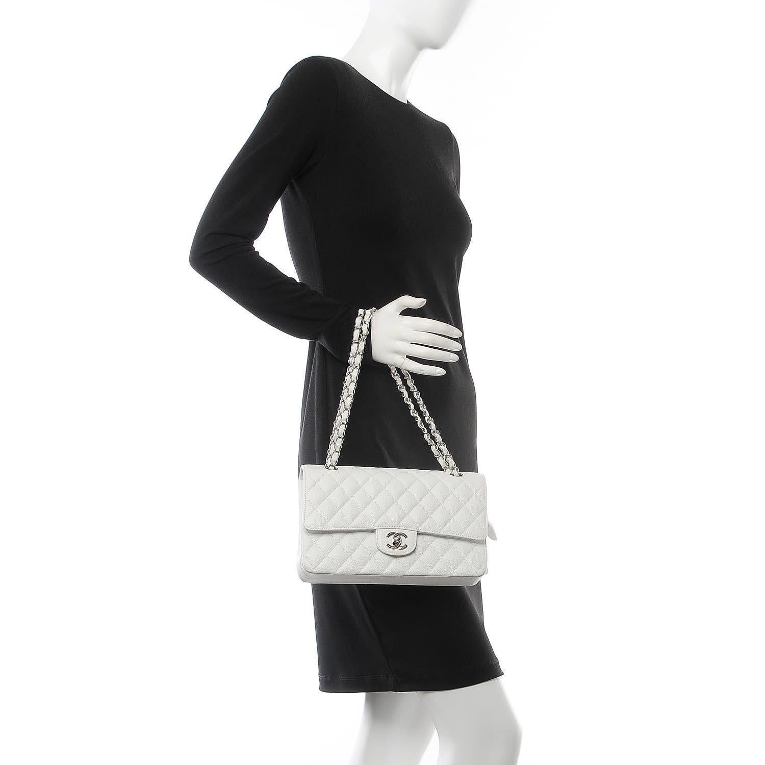 Chanel Caviar Quilted Medium Double Flap White 2 of 10