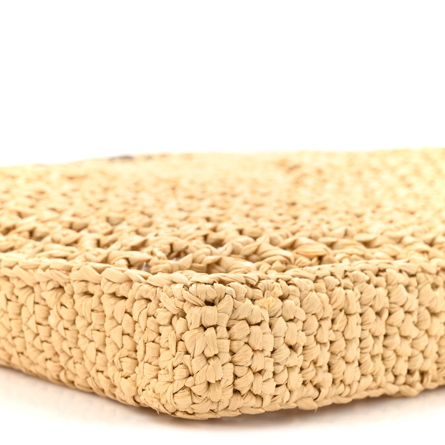 Prada Yarn Raffia Effect Crochet Logo Embroidered Tote Bag Naturale 9 of 9