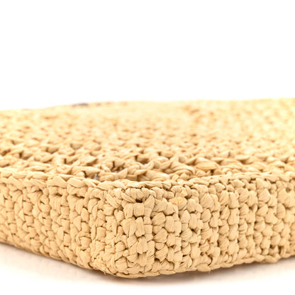Prada Yarn Raffia Effect Crochet Logo Embroidered Tote Bag Naturale 9 of 9