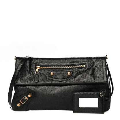 Balenciaga Agneau Giant 12 Gold Hardware Envelope Strap Clutch Black 1 of 9