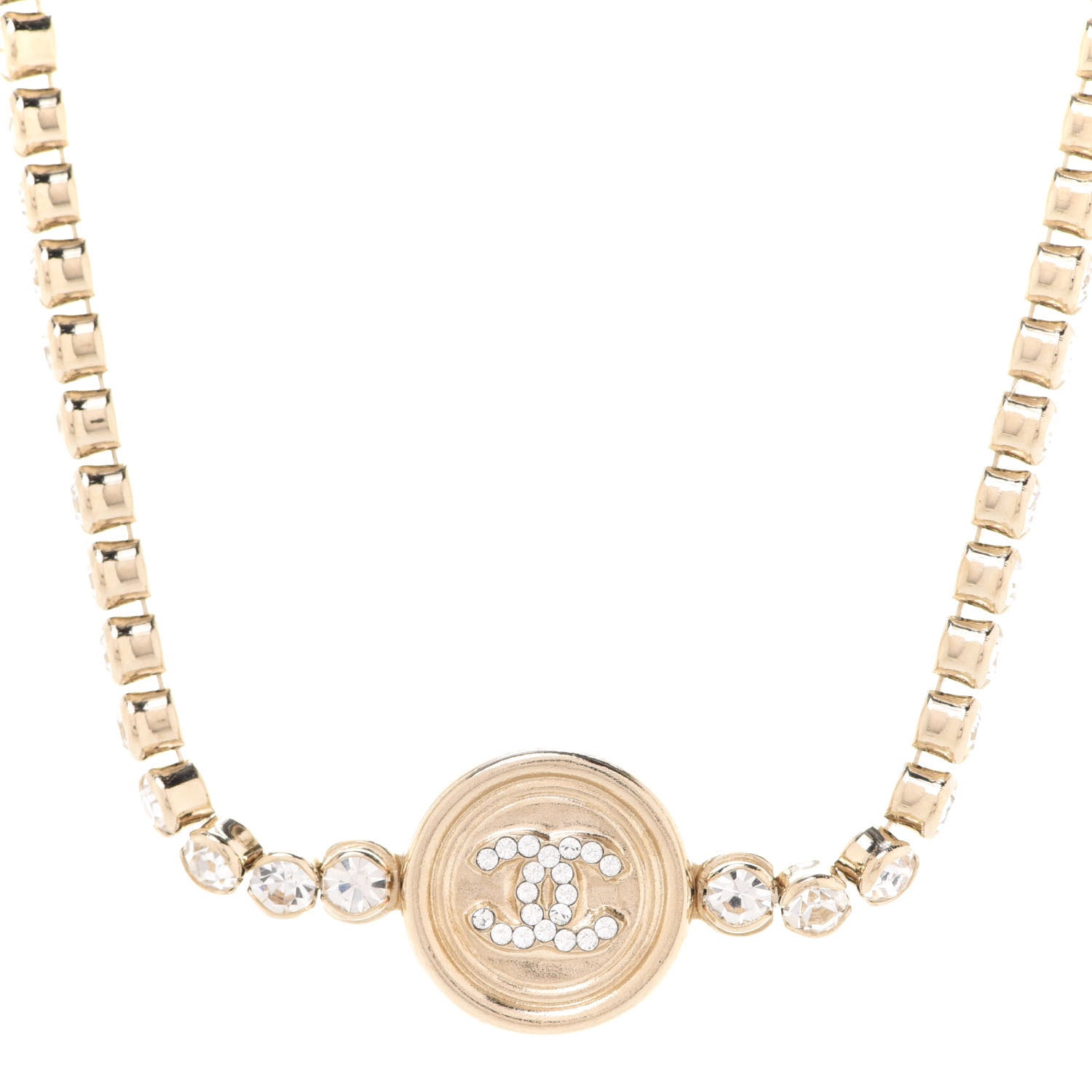 Chanel Crystal CC Chain Short Necklace Gold 4 of 6
