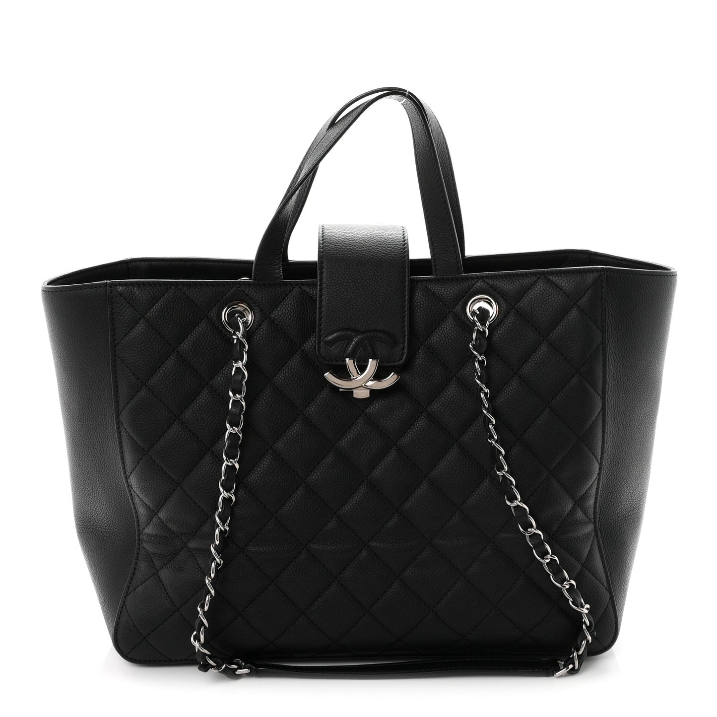 Caviar Quilted Large CC Box Shopping Tote Black
