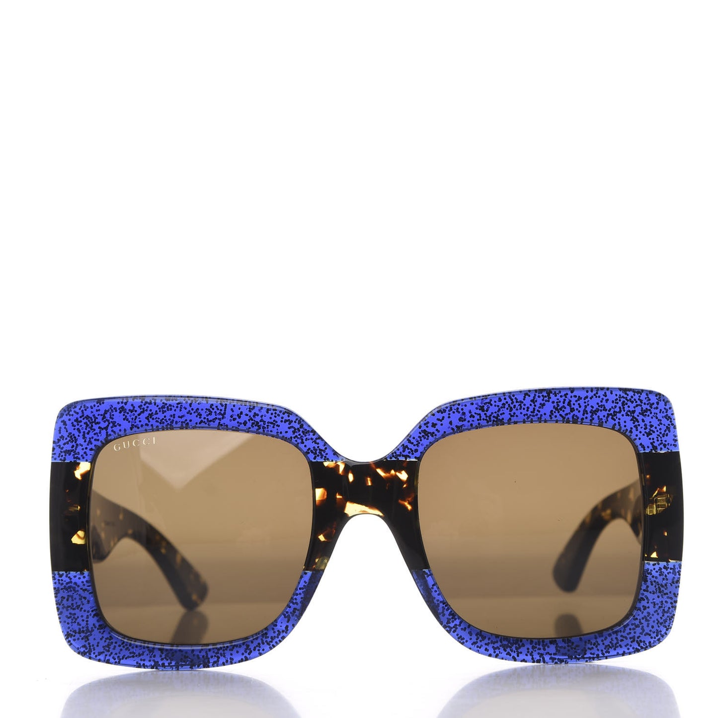 Square Frame GG0083S Sunglasses Glitter Blue Havana Brown
