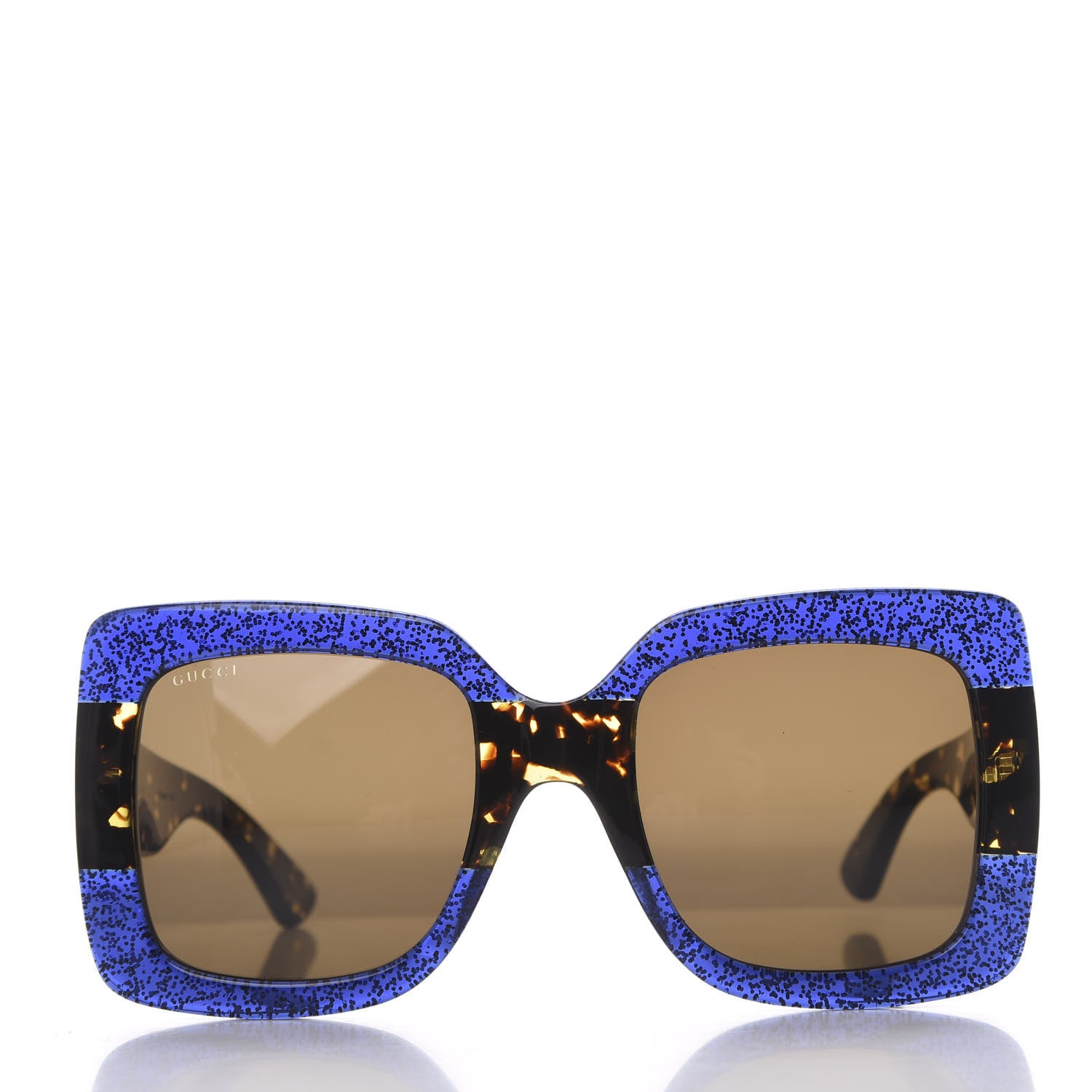 Gucci Square Frame GG0083S Sunglasses Glitter Blue Havana Brown 2 of 7