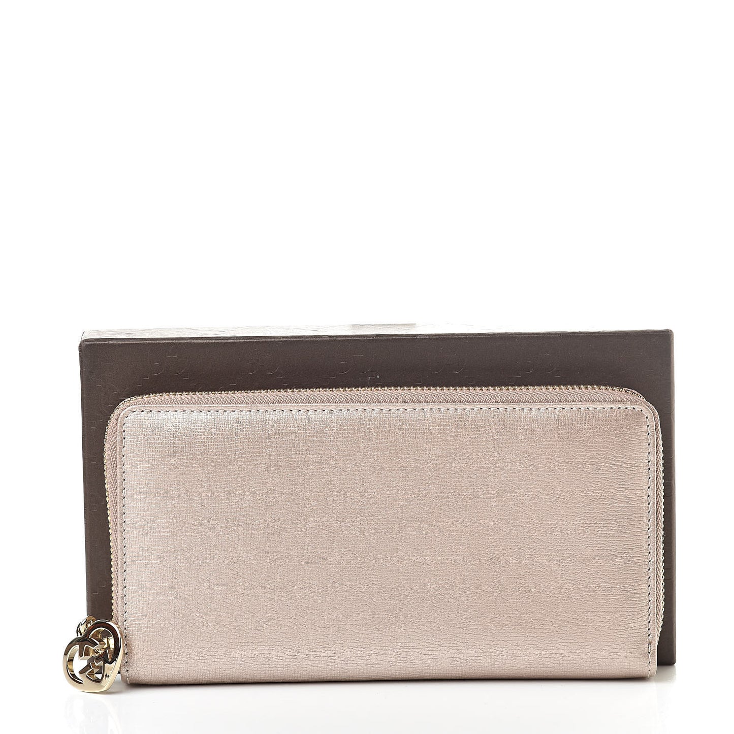 Metallic Shangai Calfskin Lovely Zip Around Wallet Dark Shell