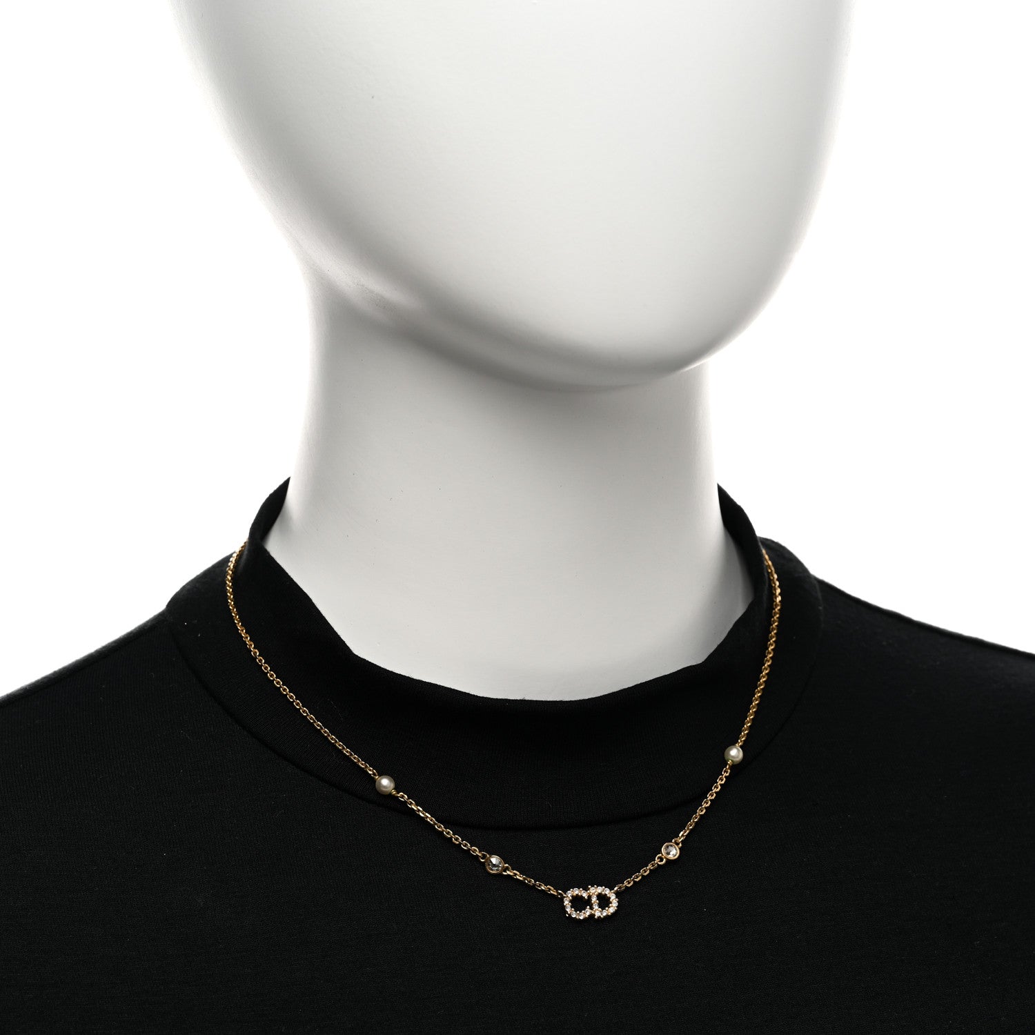 Christian Dior Metal Crystal Pearl Clair D Lune Necklace