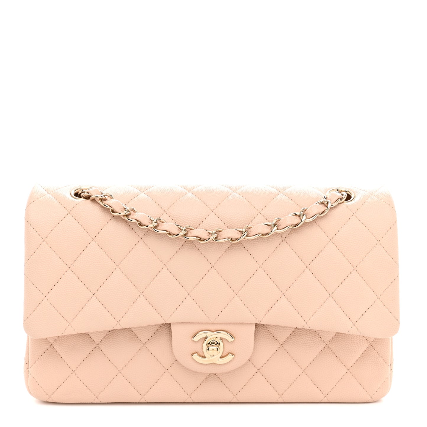 Caviar Quilted Medium Double Flap Light Beige